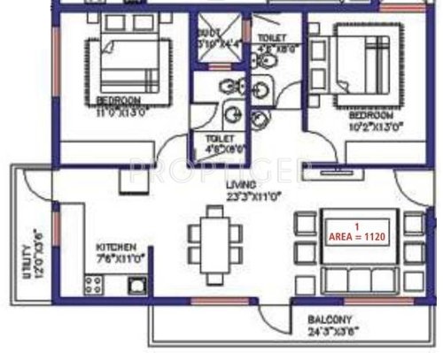 Saveria Livinston (2BHK+2T (1,120 sq ft) 1120 sq ft)