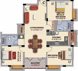 Casagrand Tulipso (3BHK+2T (1,488 sq ft)   Pooja Room 1488 sq ft)
