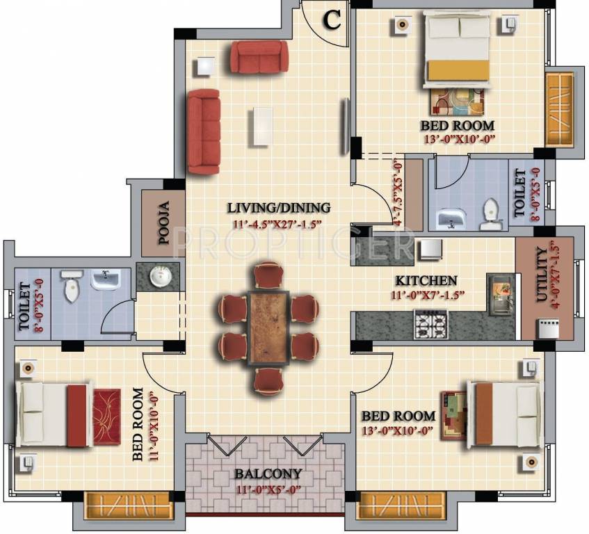 Casagrand Tulipso (3BHK+2T (1,488 sq ft)   Pooja Room 1488 sq ft)