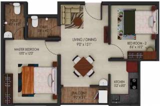 Urbanrise Code Name Million Carats (2BHK+2T (727 sq ft) 727 sq ft)