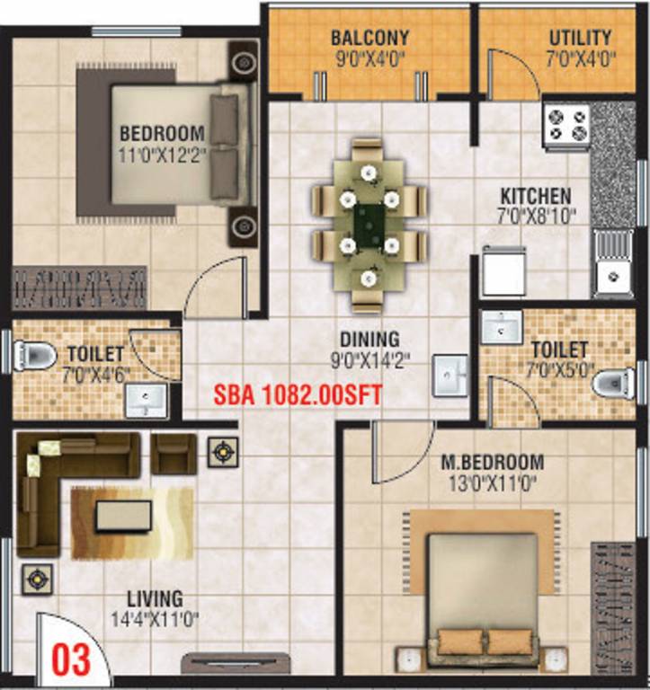 Jayani Paradise (2BHK+2T (1,082 sq ft) 1082 sq ft)