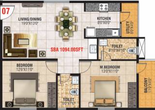 Jayani Paradise (2BHK+2T (1,094 sq ft) 1094 sq ft)
