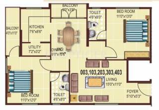 Charitha Blossom (2BHK+2T (1,115 sq ft) 1115 sq ft)