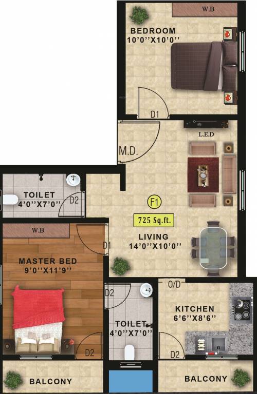 Sekaran Roseville (2BHK+2T (725 sq ft) 725 sq ft) Sekaran Roseville (2BHK+2T (725 sq ft) 725 sq ft)