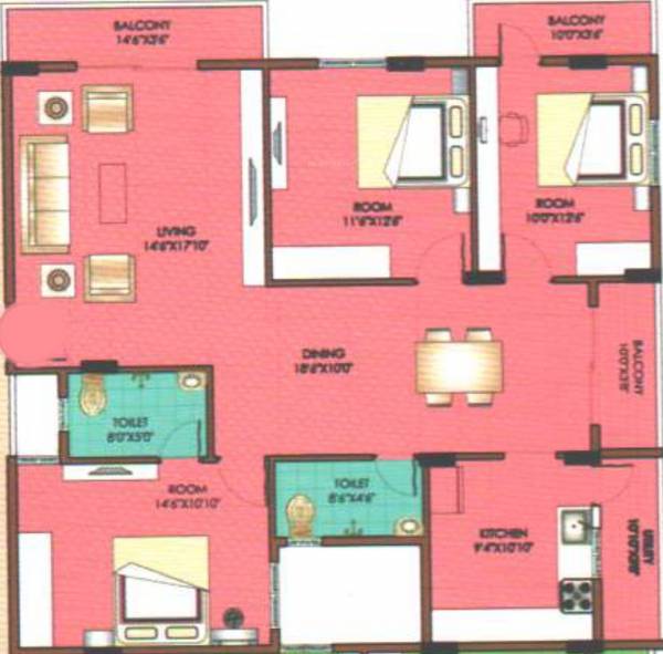 Rathna Lotus (3BHK+2T (1,610 sq ft) 1610 sq ft)