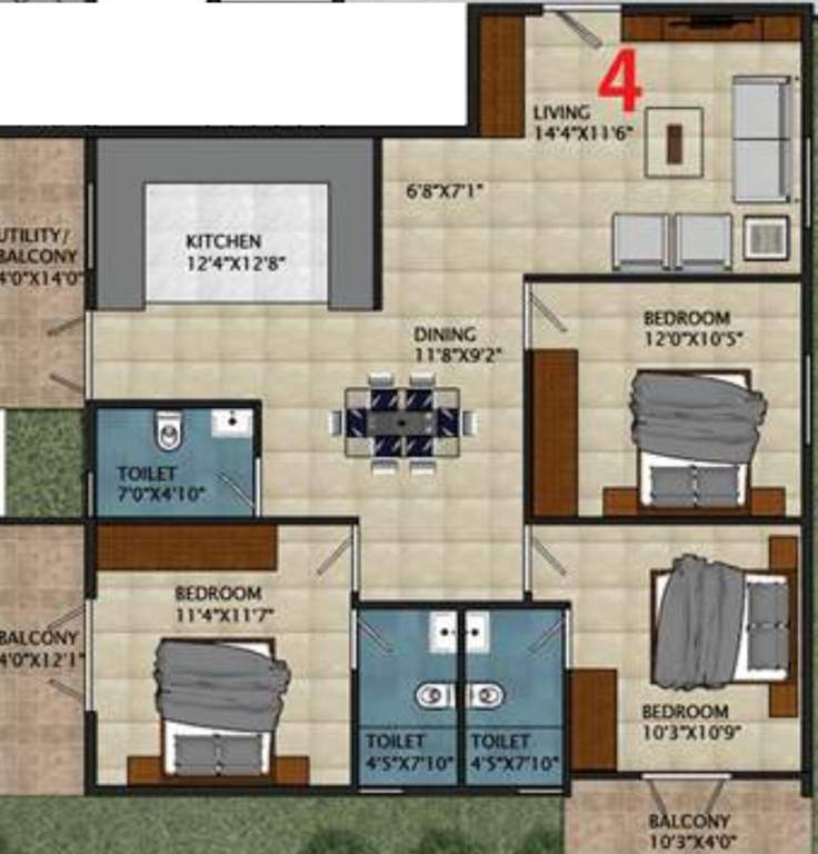 Urbanest Regal (3BHK+2T (1,591 sq ft) 1591 sq ft)