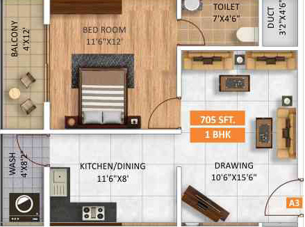 Ruchira Aarna Homes (1BHK+1T (705 sq ft) 705 sq ft)