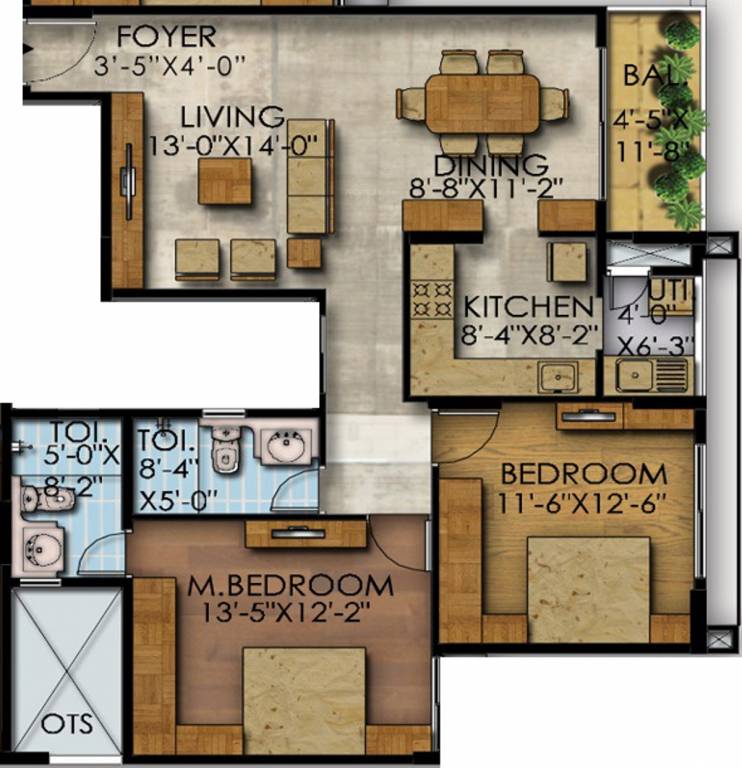 Mahaveer Ranches Phase II (2BHK+2T (1,201 sq ft) 1201 sq ft)
