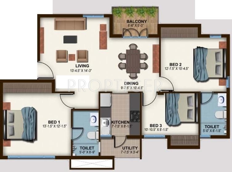 Casagrand Solitaire (3BHK+2T (1,405 sq ft) 1405 sq ft)