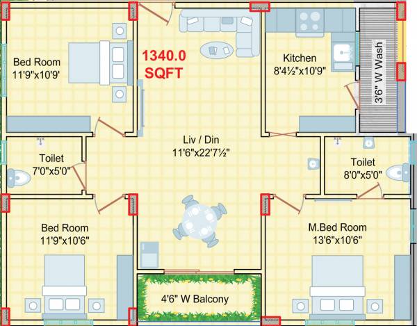 Legend Opal (3BHK+2T (1,340 sq ft) 1340 sq ft)