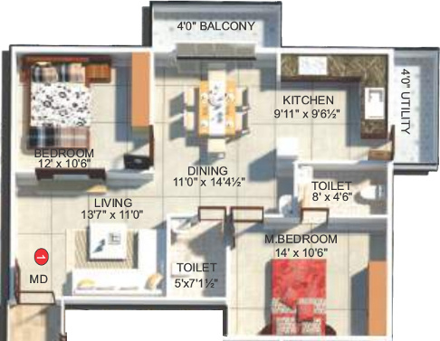 ASR Octave (2BHK+2T (1,138 sq ft) 1138 sq ft)