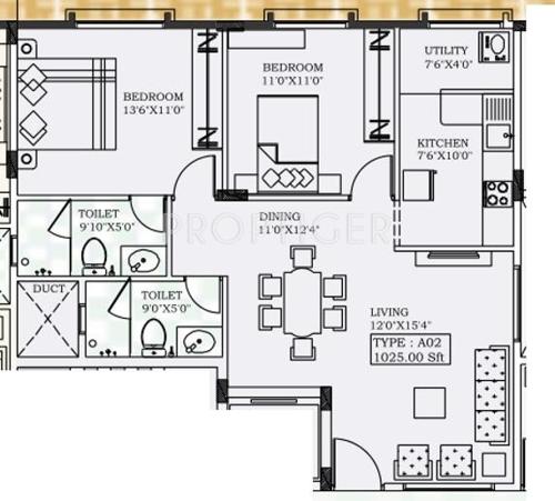 Hoysala Commanders Galleria II (2BHK+2T (1,025 sq ft) 1025 sq ft)
