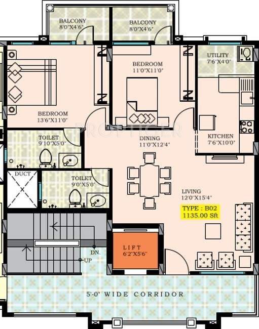Hoysala Commanders Galleria II (2BHK+2T (1,135 sq ft) 1135 sq ft)