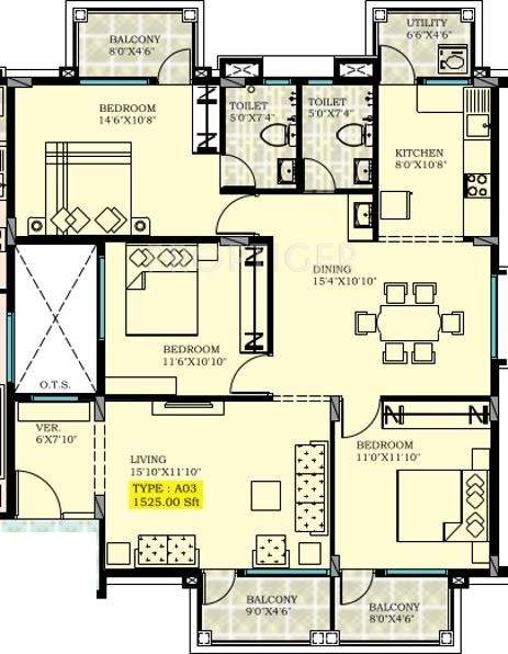 Hoysala Commanders Galleria II (3BHK+2T (1,525 sq ft) 1525 sq ft)