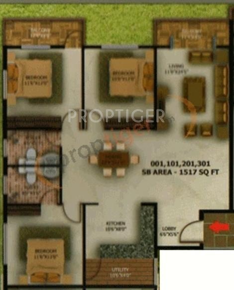 AR ANANDAM (3BHK+2T (1,517 sq ft) 1517 sq ft)