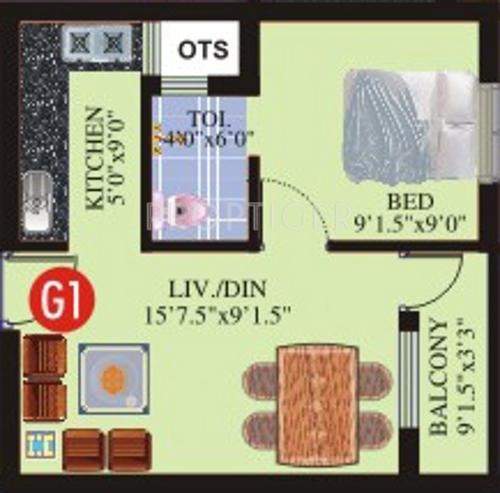 Hi Aloka (1BHK+1T (466 sq ft) 466 sq ft)