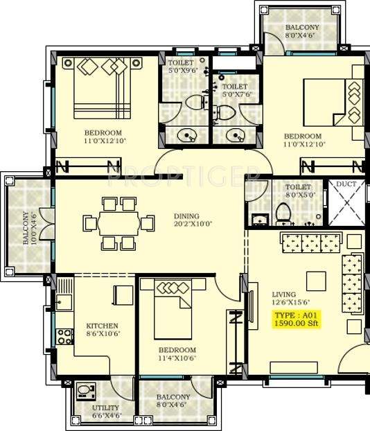 Hoysala Commanders Galleria II (3BHK+3T (1,590 sq ft) 1590 sq ft)