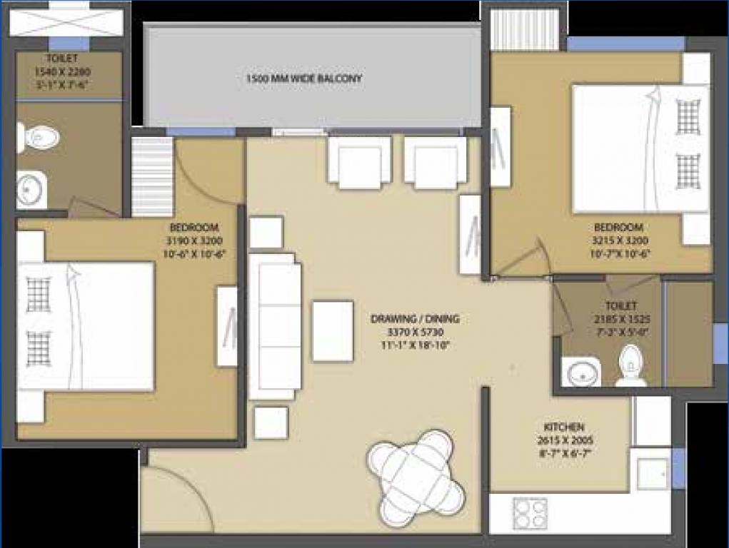 Pary Blue Tower (2BHK+2T (1,115 sq ft) 1115 sq ft)