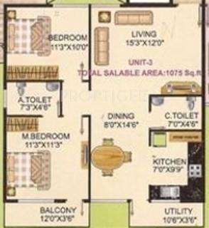 i1 S S Elina (2BHK+2T (1,075 sq ft) 1075 sq ft)