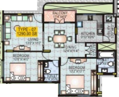 Hoysala Dreamz (2BHK+2T (1,290 sq ft)   Pooja Room 1290 sq ft)