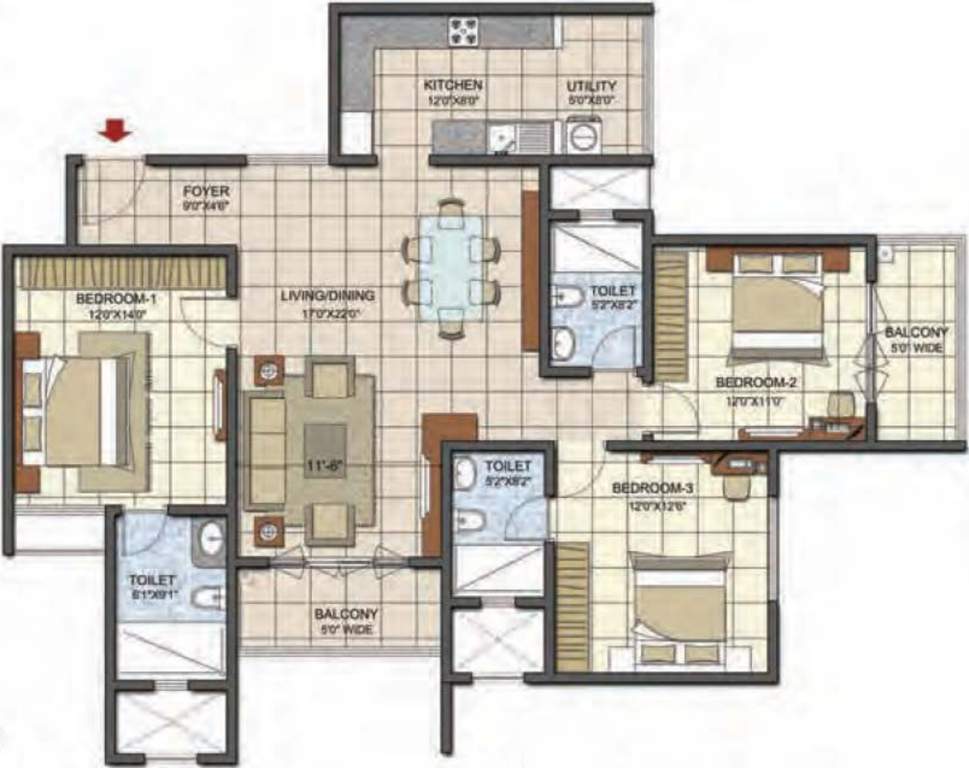 Prestige Song Of The South Phase 2 (3BHK+3T (1,728 sq ft) 1728 sq ft)