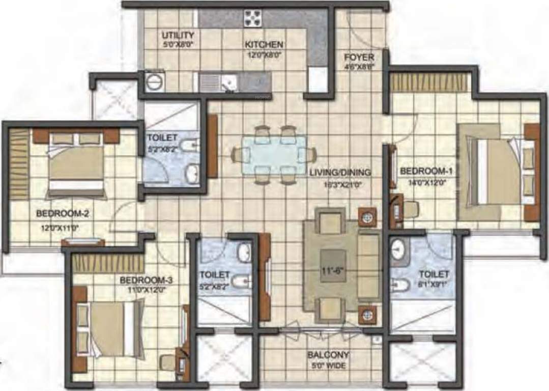 Prestige Song Of The South Phase 2 (3BHK+3T (1,604 sq ft) 1604 sq ft)