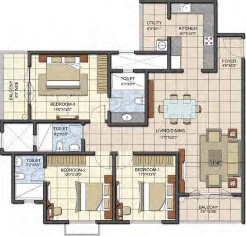 Prestige Song Of The South Phase 2 (3BHK+3T (1,759 sq ft) 1759 sq ft)