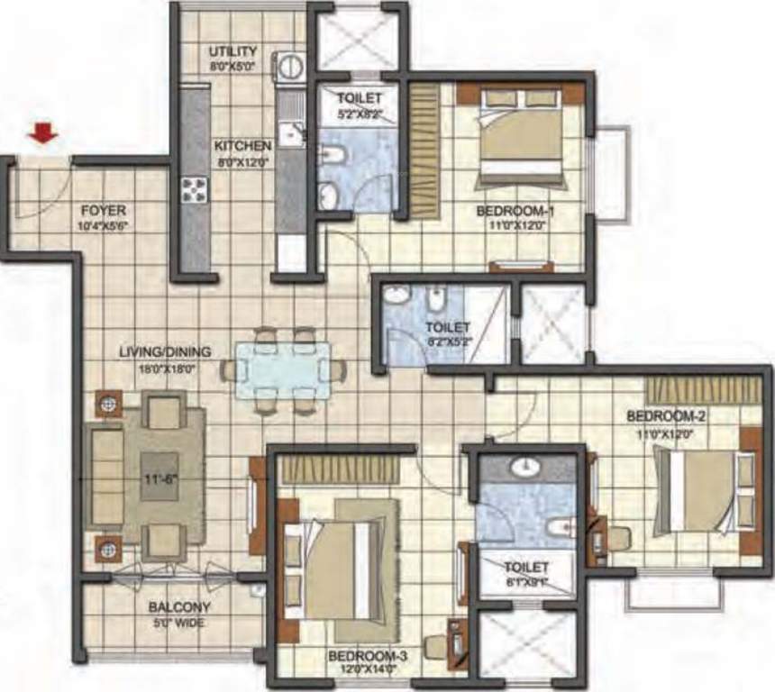 Prestige Song Of The South Phase 2 (3BHK+3T (1,653 sq ft) 1653 sq ft)