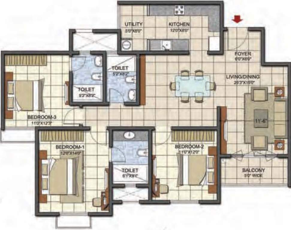 Prestige Song Of The South Phase 2 (3BHK+3T (1,641 sq ft) 1641 sq ft)