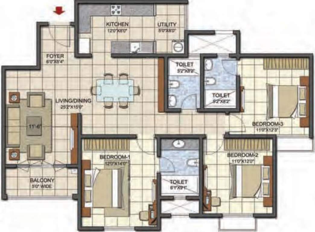 Prestige Song Of The South Phase 2 (3BHK+3T (1,637 sq ft) 1637 sq ft)