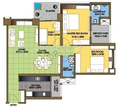 Oberoi Realty Springs Floor Plan (2BHK+2T + Study Room)
