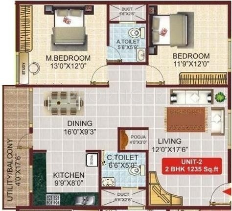 i1 Krishna (2BHK+2T (1,253 sq ft) 1253 sq ft)