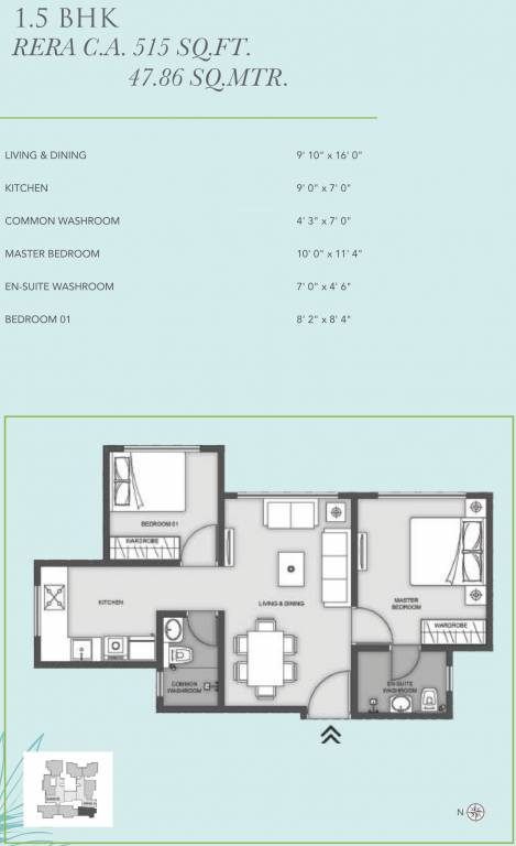 MICL Aaradhya Eastwind (1BHK+1T (515.16 sq ft) + Study Room 515.16 sq ft)