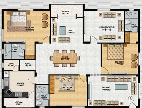 Vamsiram Jyothi Dwelling (3BHK+3T (2,615 sq ft)   Pooja Room 2615 sq ft)