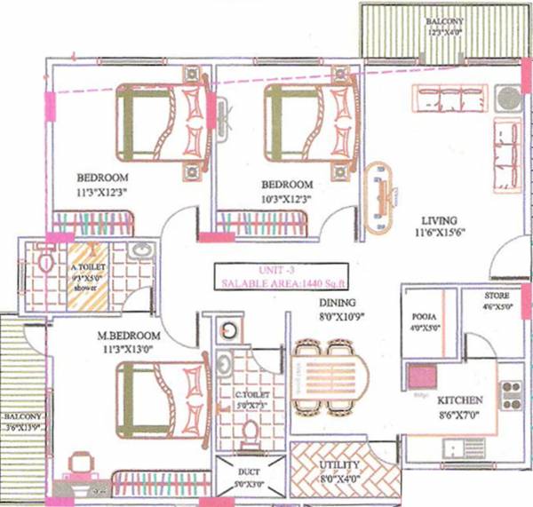 Murali Mohana Vidhyapeeta Murali Mohan (3BHK+2T (1,440 sq ft) + Pooja Room 1440 sq ft)