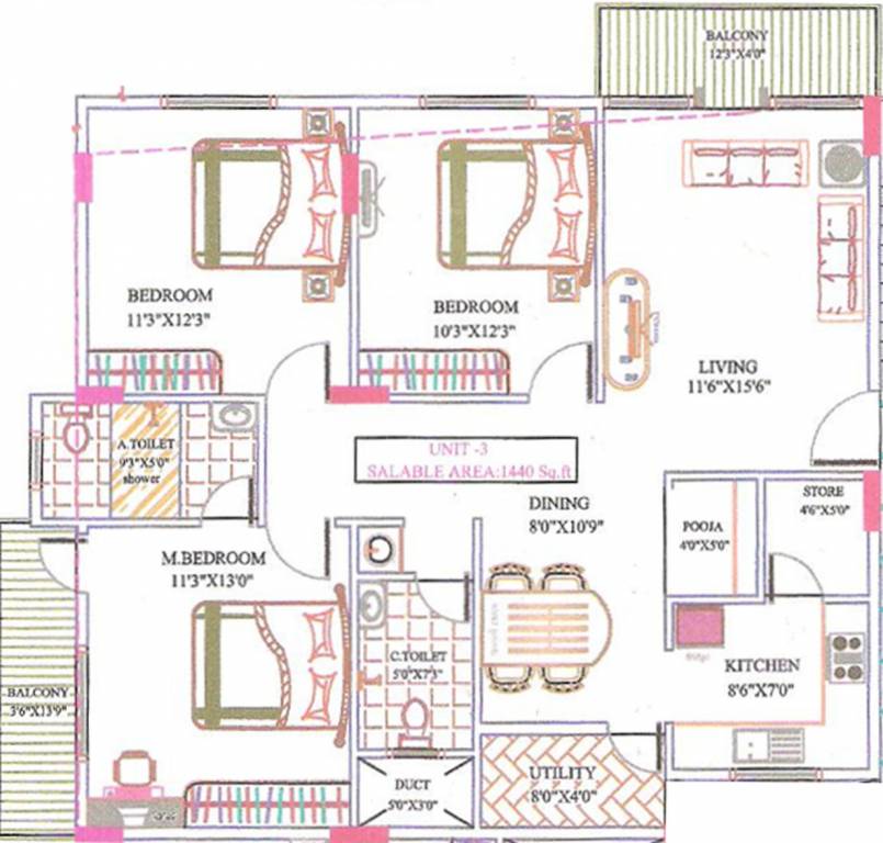Murali Mohana Vidhyapeeta Murali Mohan (3BHK+2T (1,440 sq ft) + Pooja Room 1440 sq ft)