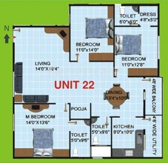 Brundavan Presidency (3BHK+3T (1,693 sq ft)   Pooja Room 1693 sq ft)