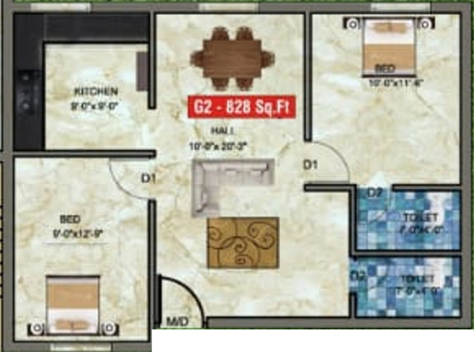 Shantha Flats (2BHK+2T (828 sq ft) 828 sq ft)