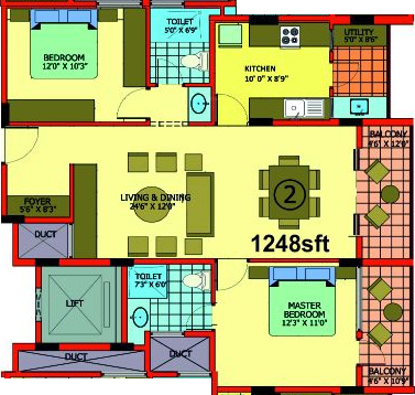 Pujitha Orchid (2BHK+2T (1,248 sq ft) 1248 sq ft)