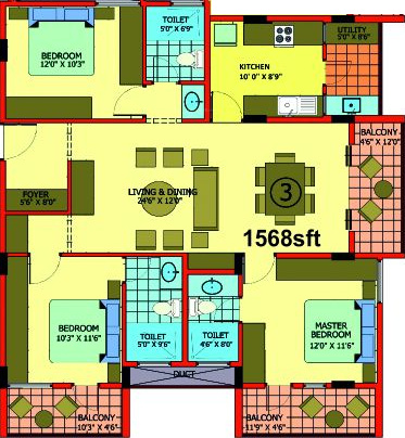 Pujitha Orchid (3BHK+3T (1,568 sq ft) 1568 sq ft)