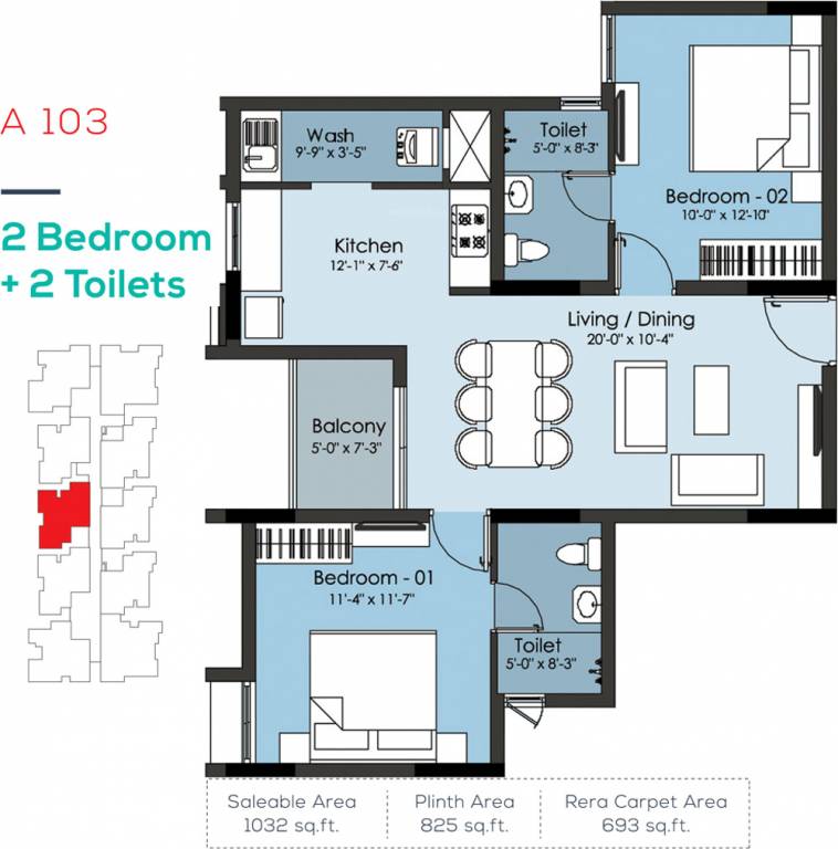 Altis Ashraya (2BHK+2T (1,032 sq ft) 1032 sq ft)