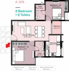 Altis Ashraya (2BHK+2T (981 sq ft) 981 sq ft)