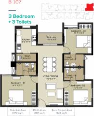 Altis Ashraya (3BHK+3T (1,372 sq ft) 1372 sq ft)