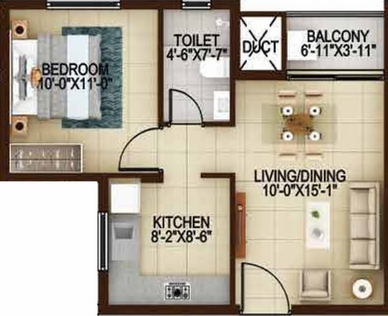 Casagrand Nextown (1BHK+1T (617 sq ft) 617 sq ft)