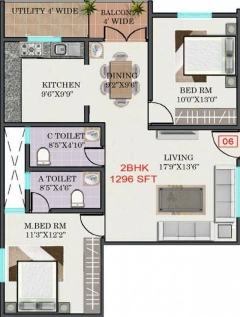 R Mountrose Apartment (2BHK+2T (1,296 sq ft) 1296 sq ft)