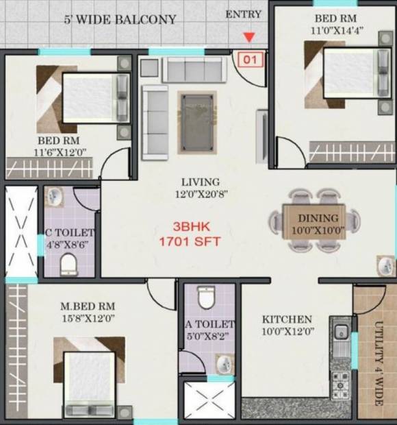 R Mountrose Apartment (3BHK+2T (1,701 sq ft) 1701 sq ft)