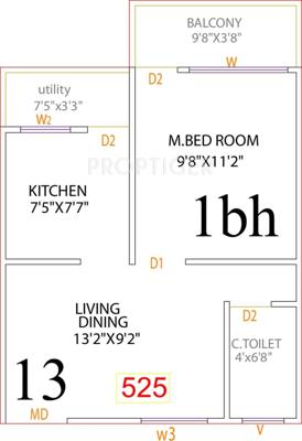 Vaastu Greens (1BHK+1T (525 sq ft) 525 sq ft)