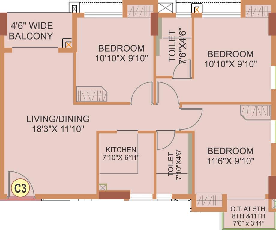Eden The Forest (3BHK+3T (884 sq ft) 884 sq ft)