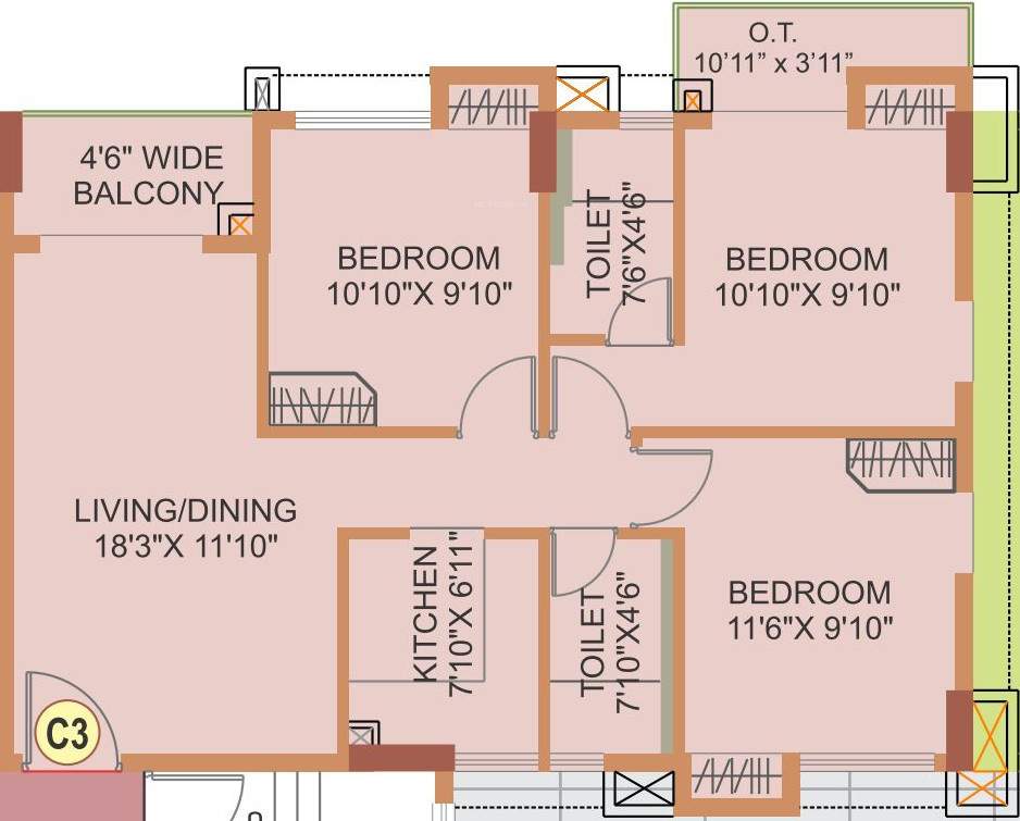 Eden The Forest (3BHK+2T (1,027 sq ft) 1027 sq ft)
