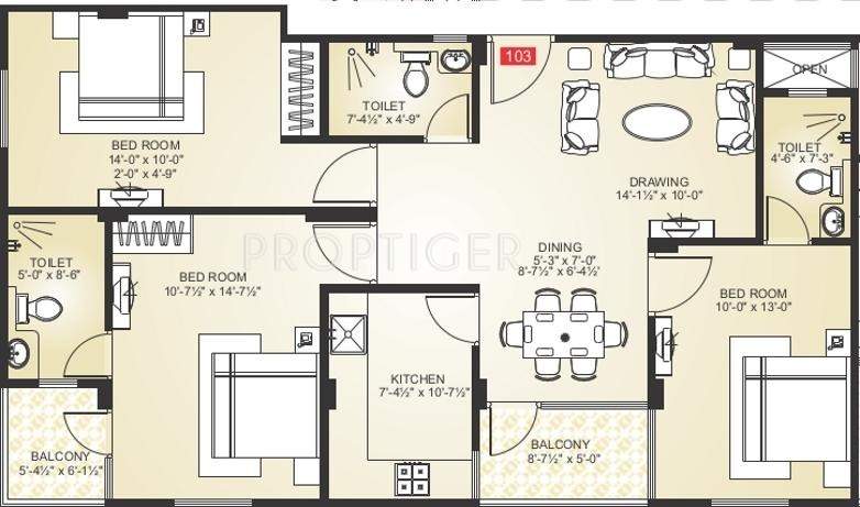Arihant Nilay (3BHK+3T (1,415 sq ft) 1415 sq ft)
